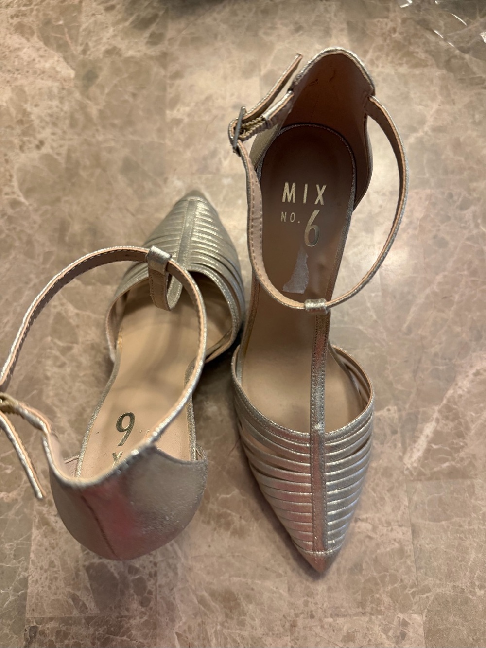 MIX No. 6 Metallic Gold Pointed Toe Ankle Strap Pumps